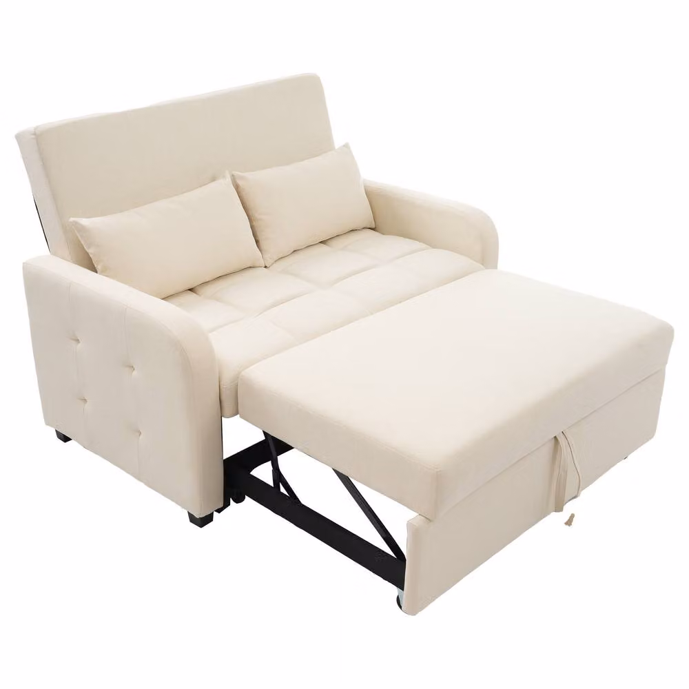 Merax Convertible Fabric Sofa Bed with Adjustable Headrest and Scatter Cushions in Beige – 2