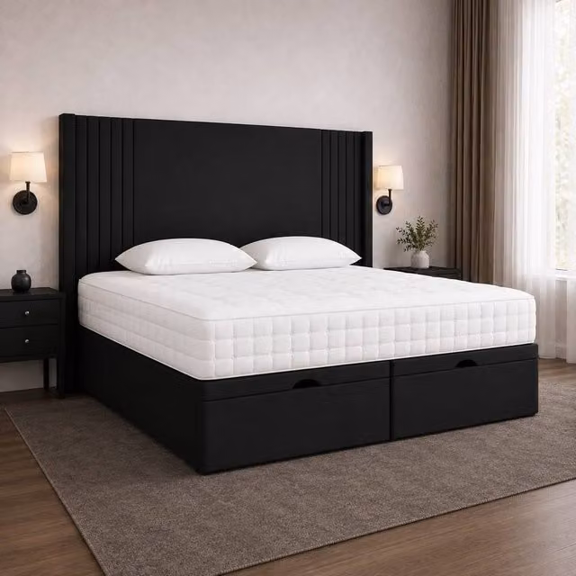 Soft Snooze Beds Oxford Winged Divan Ottoman Bed in Black, W/D/H: 90 x 200 cm