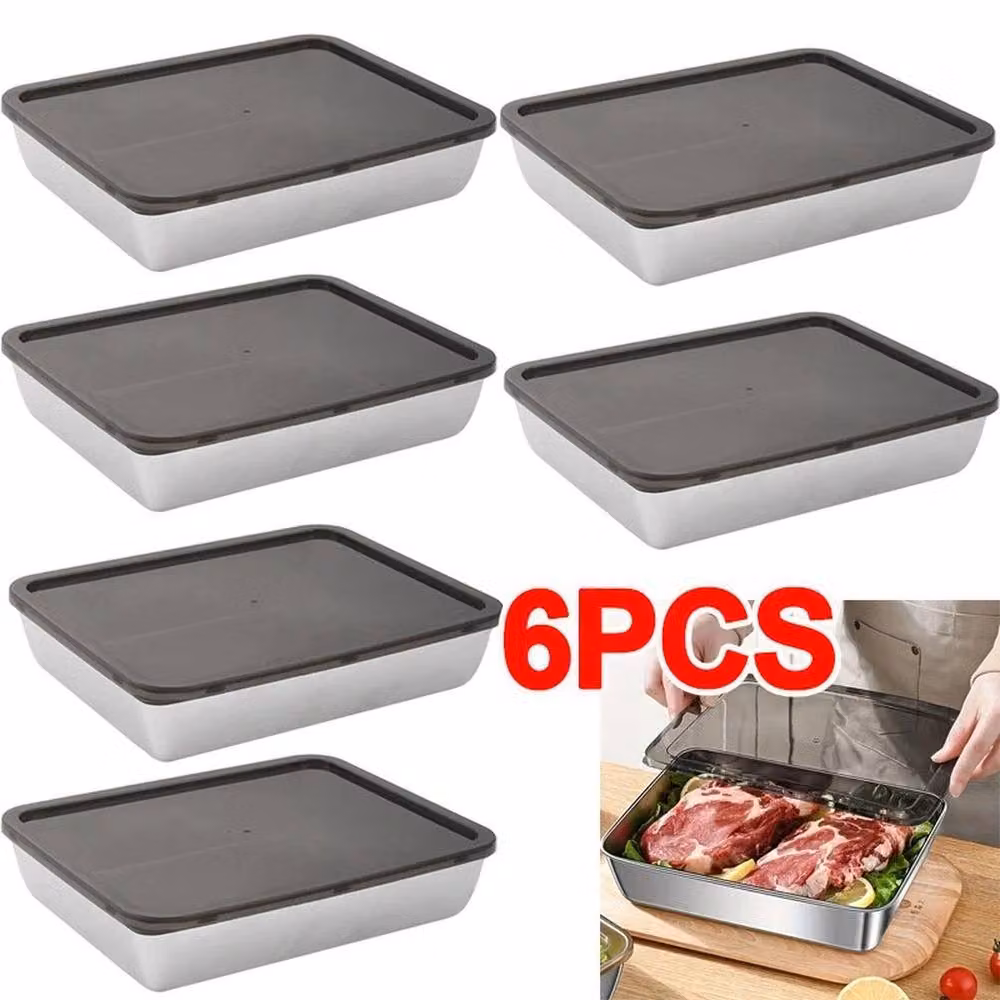 PAWNORA Set of 6 Airtight Stainless Steel and Plastic Food Storage Containers in Silver and Black – 4