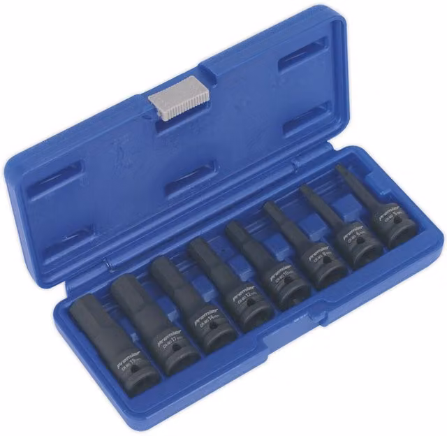 Loops 8 Piece Impact Hex Socket Bit Set, 1/2 inch Square Drive, Chrome Molybdenum Steel