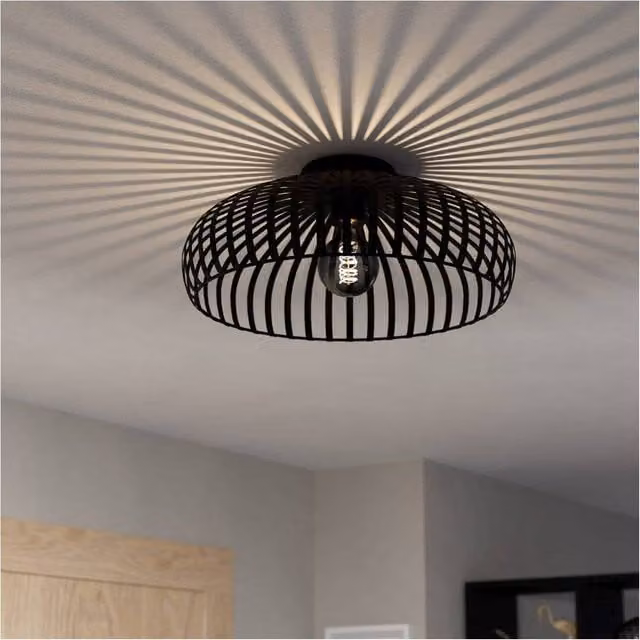 Loops Modern Black Metal Semi Flush Ceiling Light, Diameter: 43 cm