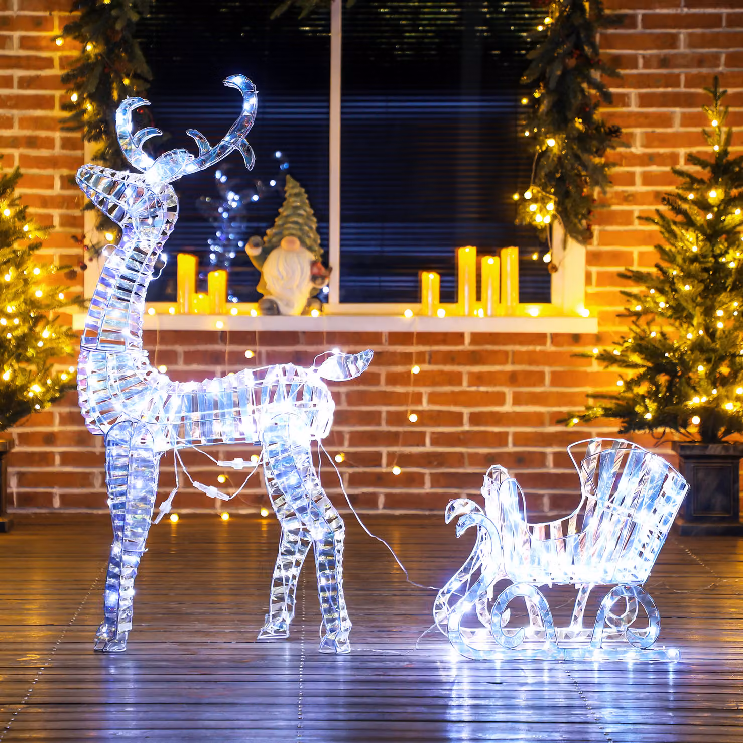 Outsunny Silver Lighted Christmas Reindeer with Sleigh featuring 170 Warm White LED Lights for Outdoor Holiday Decor – 6