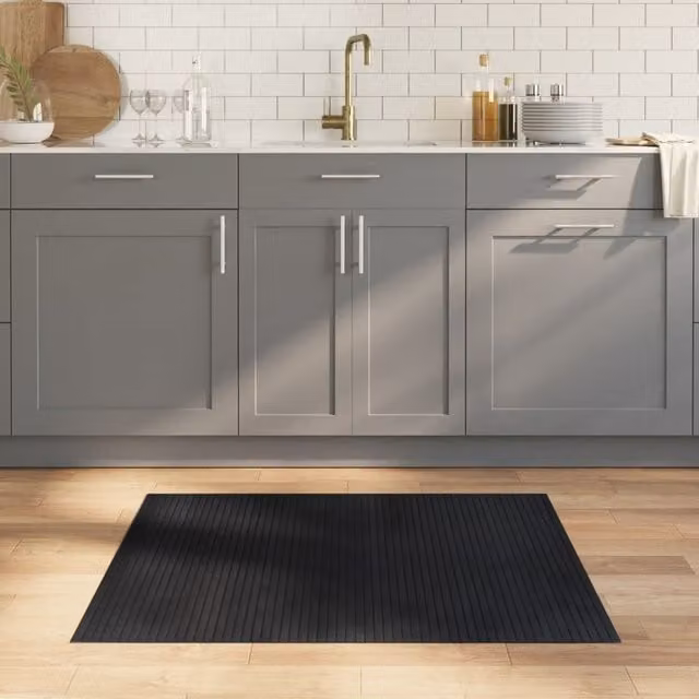 Berkfield Home Rectangular Bamboo Rug in Black, W: 80 cm x D: 100 cm