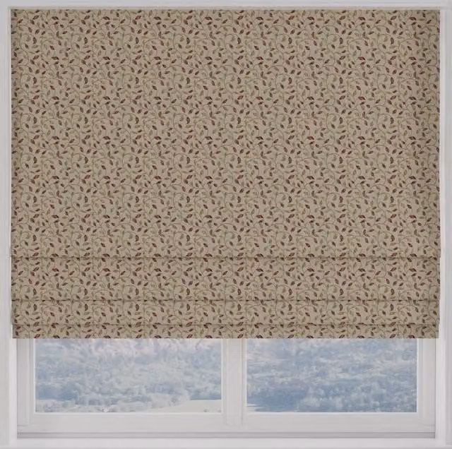 Terrys Made to Measure Blackout Roman Blind with Red and Beige Floral Nature Pattern