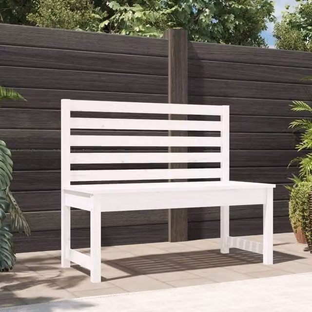 Berkfield Home Classic Garden Bench in White Solid Pine Wood, Width: 109 cm – 1
