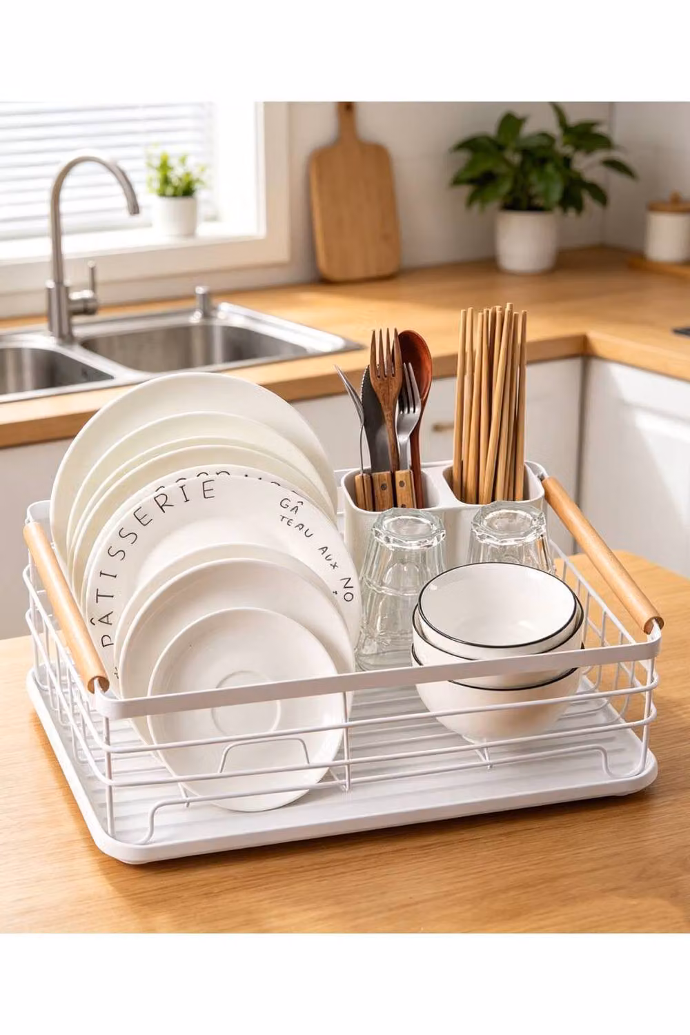 ExtraStar Iron Kitchen Dish Drainer Rack with Drip Tray in White – 2
