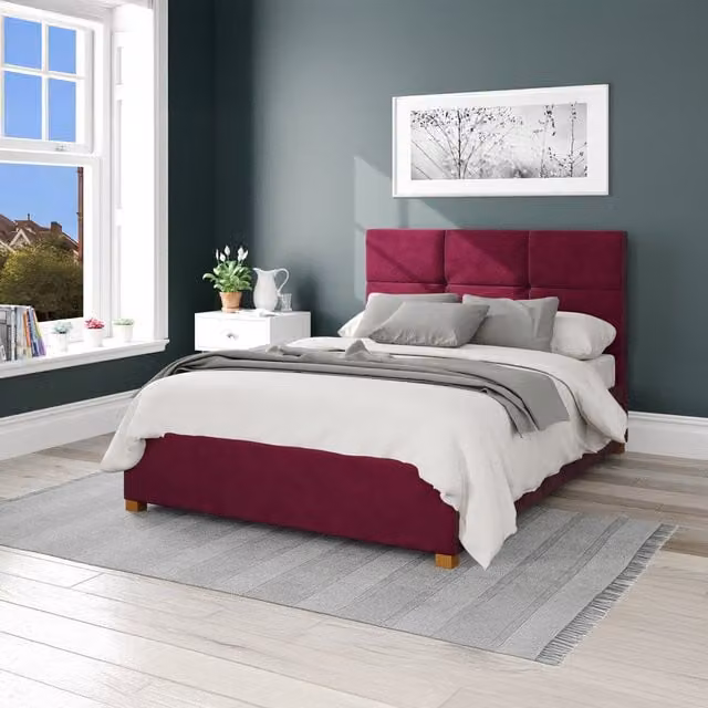 Aspire Caine Plush Velvet Ottoman Storage Bed in Berry, Double (140 x 200 cm)