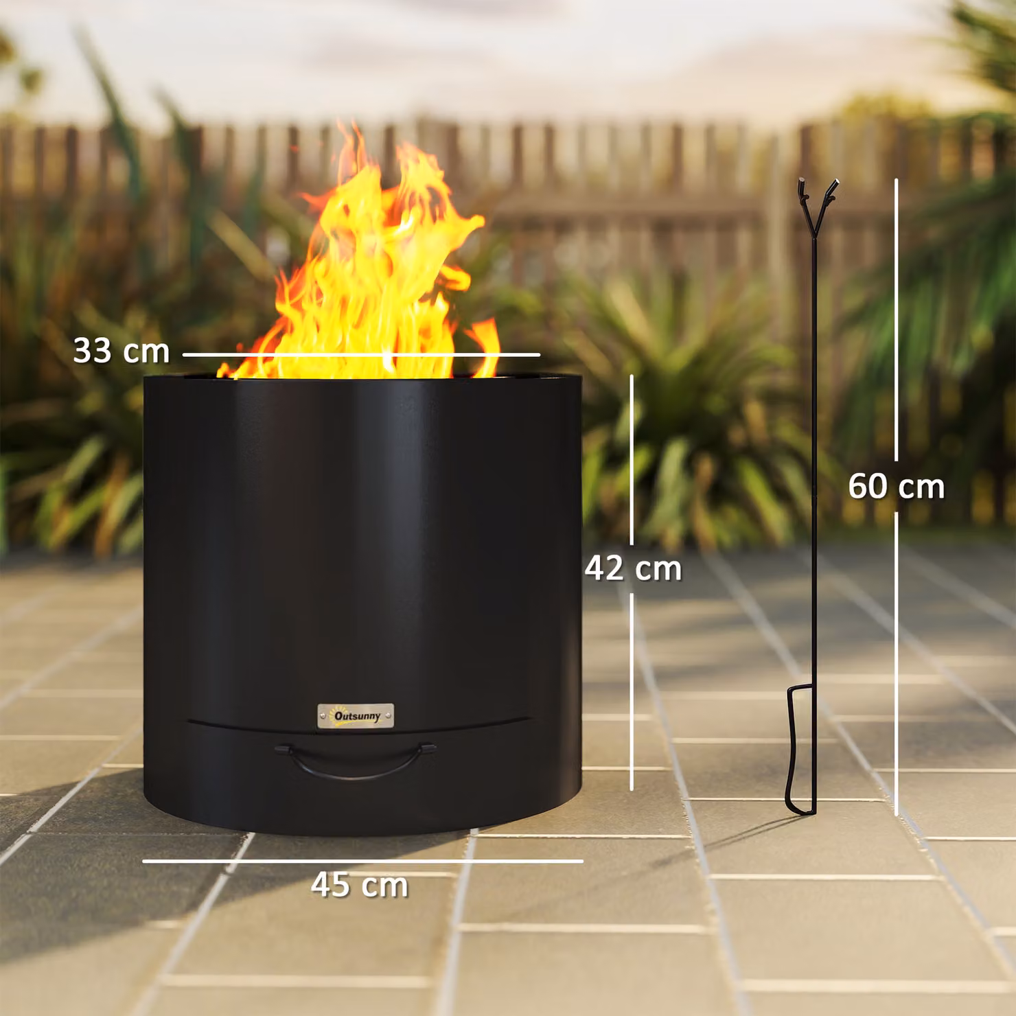 Outsunny Black Steel Wood-burning Fire Pit and Fire Bowl with Poker – 3