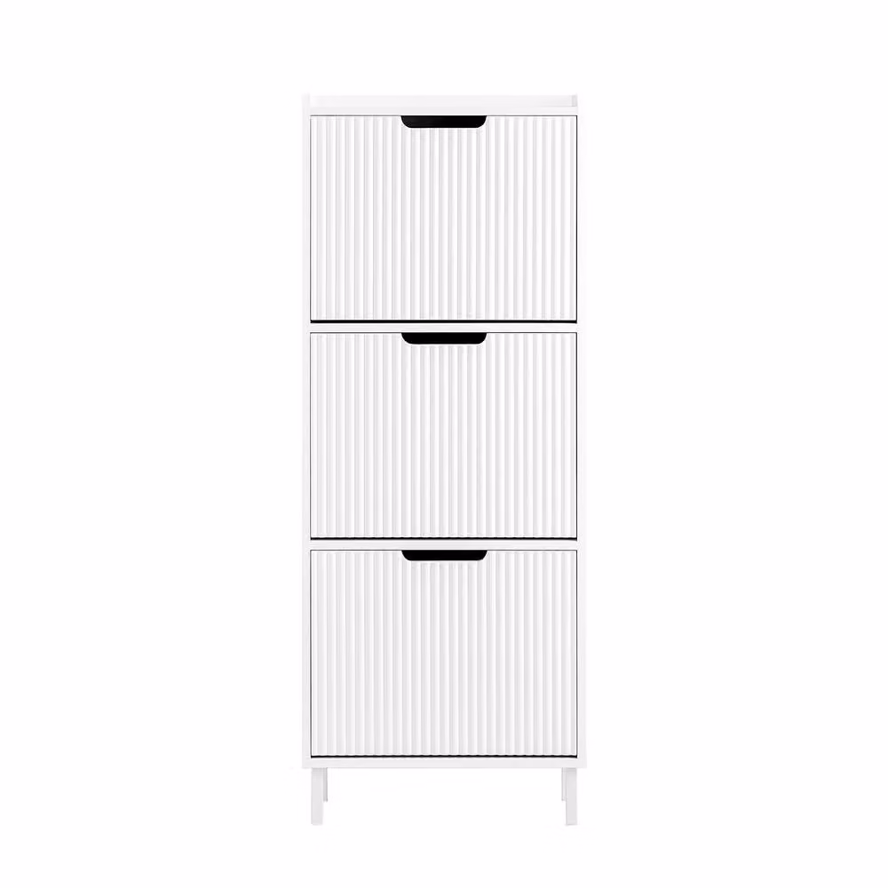 SoBuy Modern Slim White Matt Shoe Cabinet with Tilting Compartments and Internal Shelves – 2