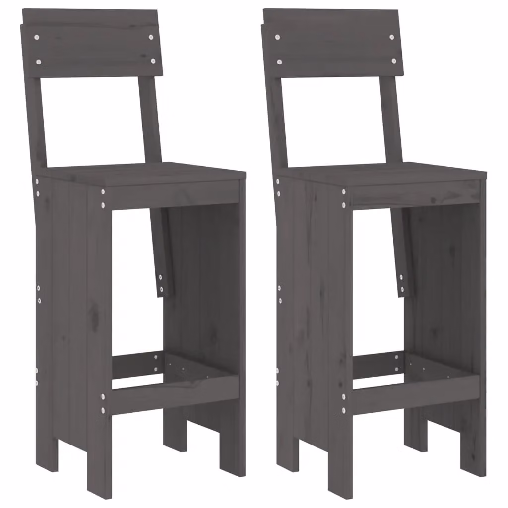 Berkfield Set of 2 Rustic Grey Solid Pine Wood Bar Stools, W/D/H: 40 x 48.5 x 115.5 cm – 2