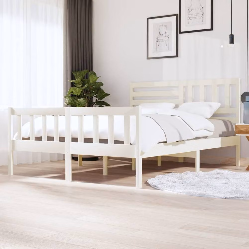 Berkfield Home Beautiful Bed Frame in White Solid Pine Wood, W/D/H: 160 x 200 x 166 cm – 2