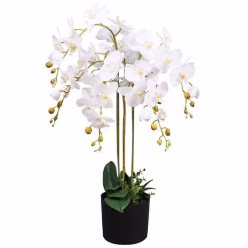 Leaf Design UK Artificial Deluxe Potted Orchid in White, Height: 85 cm – 1