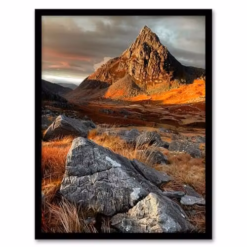 Artery8 Tryfan Mountain Summit Sunset Wales Snowdonia Framed Wall Art Print, Multicolour, H 29.7 cm x W 21.0 cm x D 23.4 cm