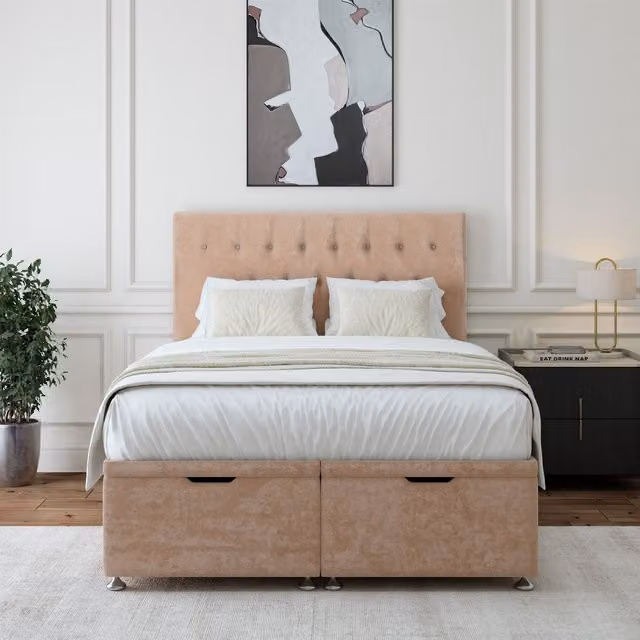 Bedmaster Luxury Velvet Ottoman Divan Base and Button Headboard in Brown, W/D/H: 180 x 200 cm