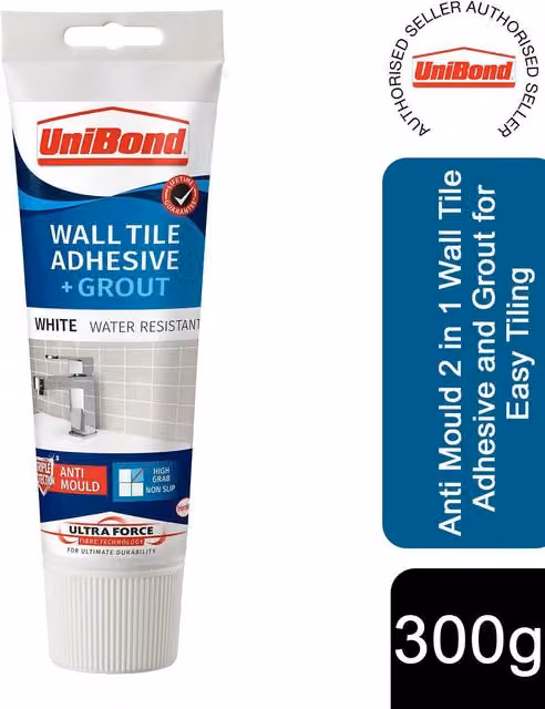 UniBond Ultra Force 2 in 1 Waterproof Wall Tile Adhesive and Grout, White, 300g – 1