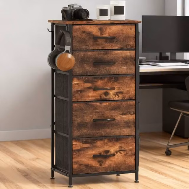 ERGOVEXA Chest of Five Fabric Drawers in Rustic Brown