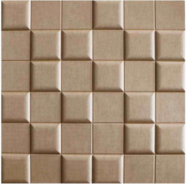 EnerJ Smart Pack of 4 Yellow Geometric 3D PU Leather Adhesive Wall Panels