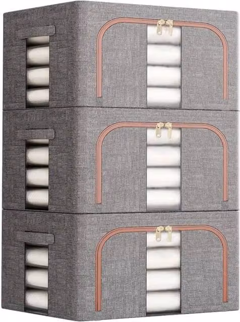 SPETLEK 3-Piece Set of Large Foldable Fabric Storage Boxes in Dark Grey
