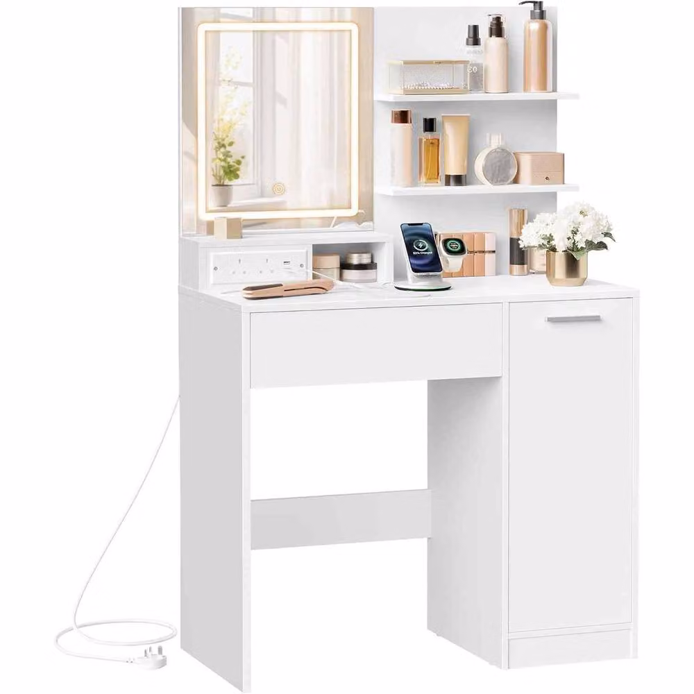 The Bazaarist Modern Hollywood LED Vanity Table in White – 2
