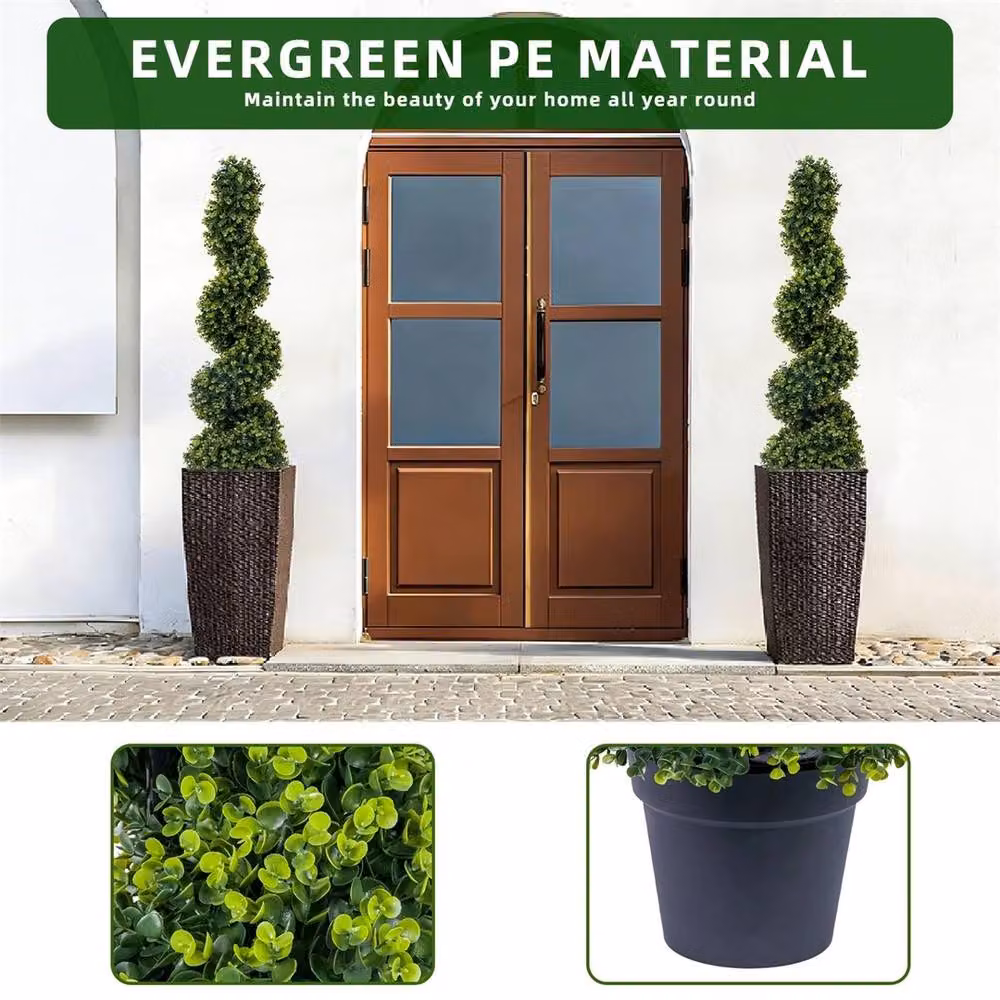 VOGREX Set of 2 Green Artificial Spiral Topiary Trees, Height: 120 cm – 3