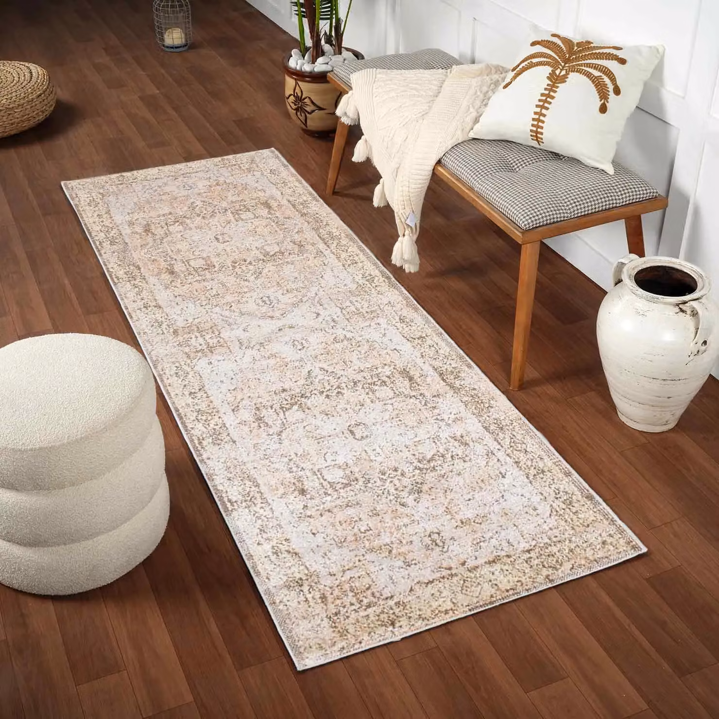 Livabliss Lilian Washable Vintage Boho Living and Dining Rug in Taupe Brown and Beige, W: 160 cm, D: 215 cm – 2