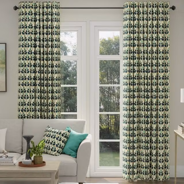 ANTE DECOR Cadiz Made To Measure Blackout Cotton Curtains in Lapis Blue and Green Floral Print