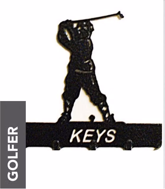 Poppyforge Golfer Key Holder Rack in Black Metal, W15 x H9 cm