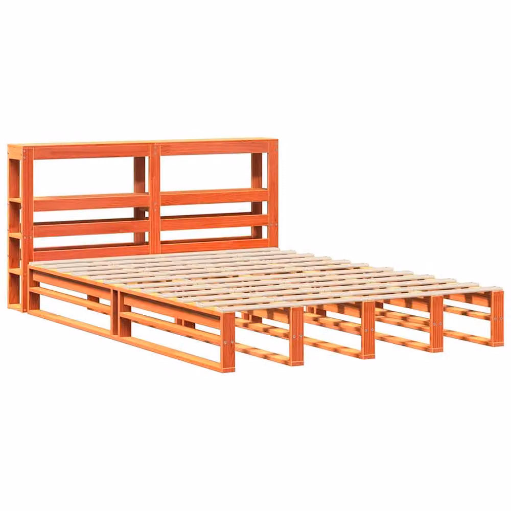 Berkfield Home King Size Solid Wood Pine Bed Frame in Waxed Brown, W/D/H: 150 x 200 cm – 2