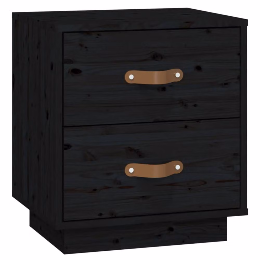 Berkfield Home Beautiful Bedside Cabinets, Set of 2, Black Solid Pine Wood, W/D/H: 40 x 34 x 45 cm – 5