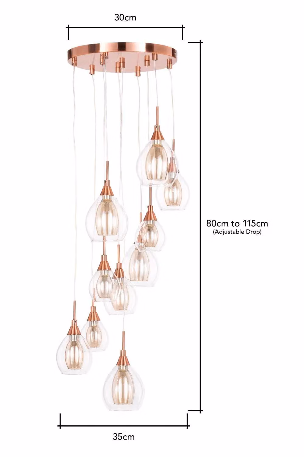 BHS Lighting Carmella Cluster Suspended Ceiling Light in Copper and Transparent Glass – 3