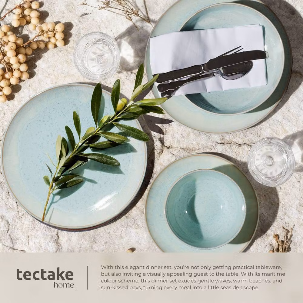 tectake Mare Glazed Stoneware Dinner Set for 6 People in Green – 4