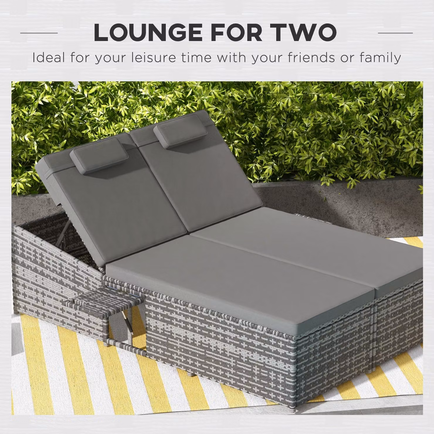 Outsunny 2 Seater Modern Rattan Day Bed with Fire Retardant Cushions in Grey – 6