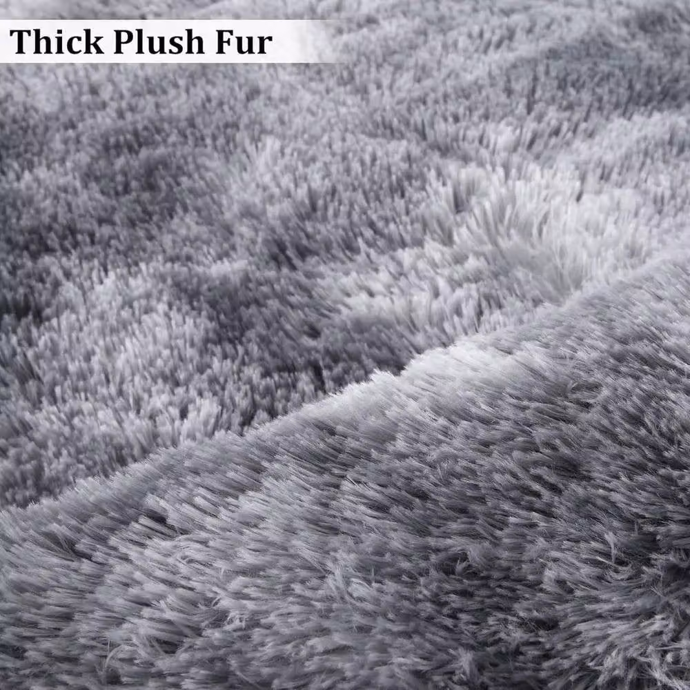 KORVIXA Tie-dye Round Soft Rug in Grey, Abstract Modern Design, Diameter: 100 cm – 4