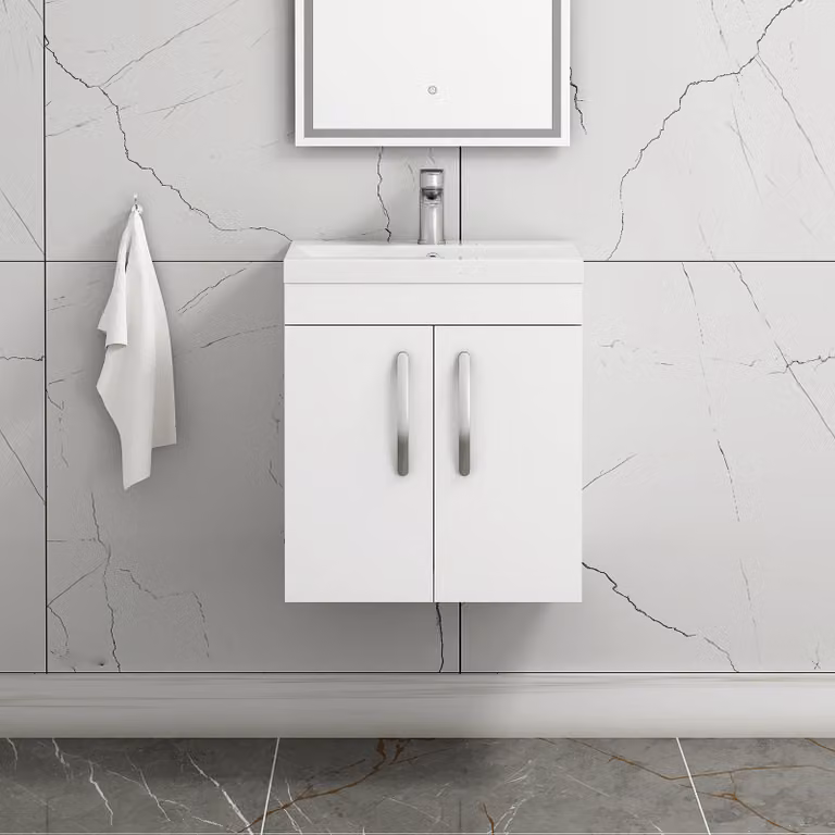 Royal Bathrooms Turin Wall Hung 2 Door Vanity Unit, White Matt MDF