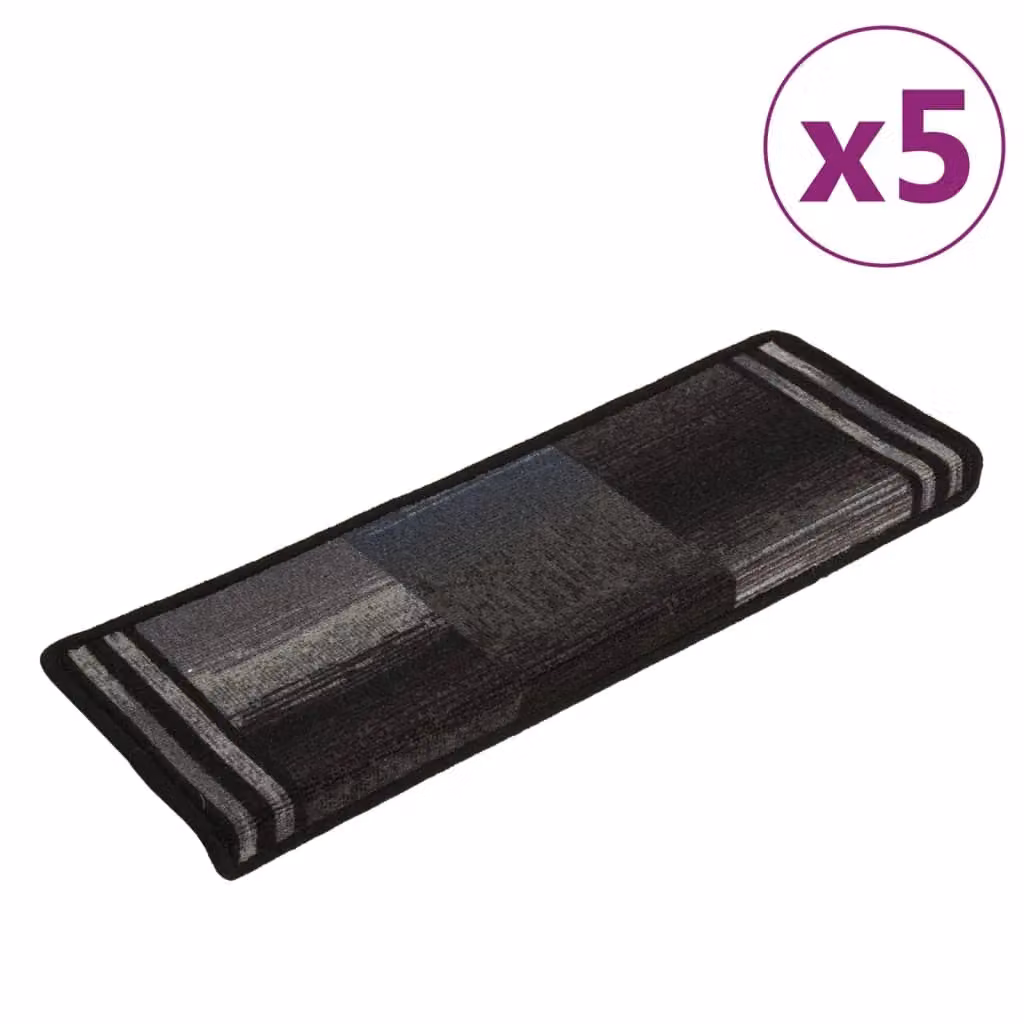 Berkfield Home Self-adhesive Stair Mats, 5 Piece Set, Black and Grey, W: 65 cm, D: 21 cm, H: 4 cm – 2