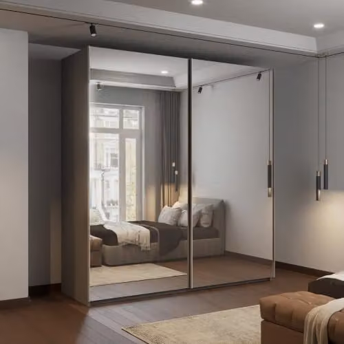 FURNITUREWAVE Full Mirror Sliding Door Wardrobe in Grey, Black and White, W/D/H: 200 x 62 x 217 cm – 2