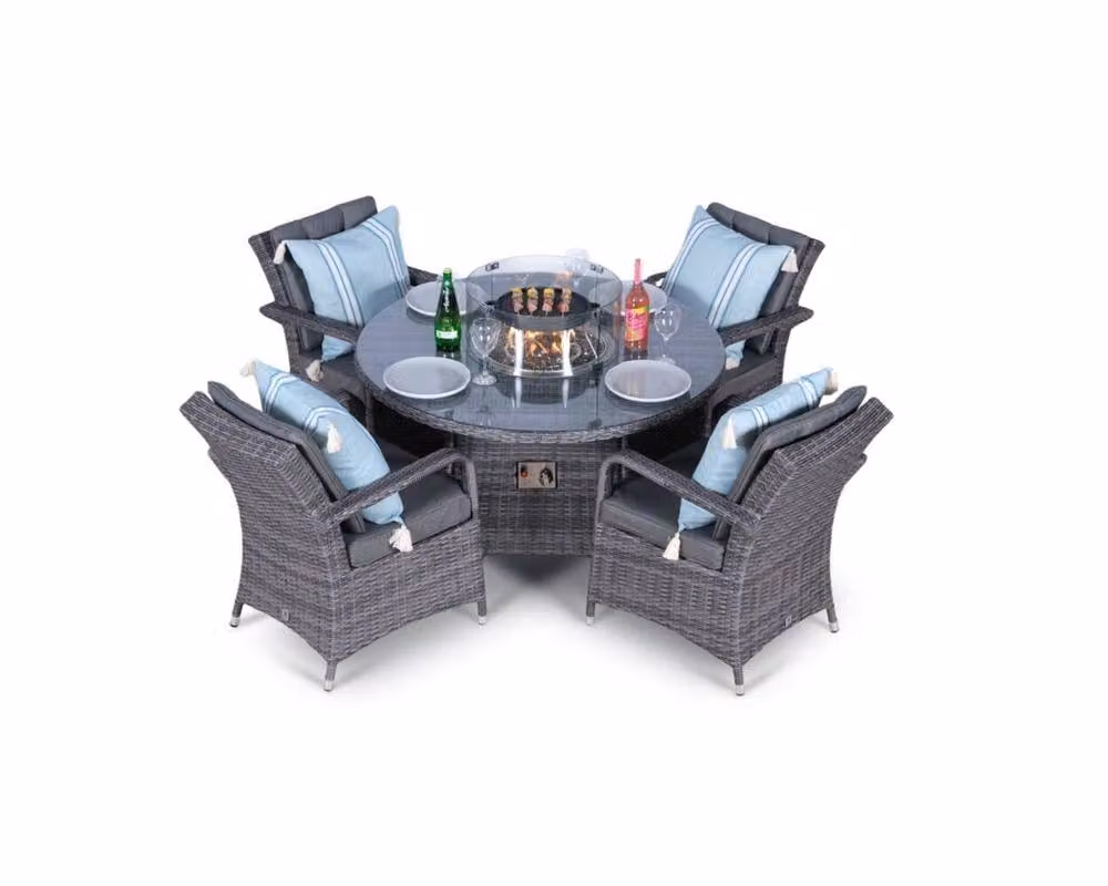 Thats Furniture Arizona 4 Seater Round Rattan Dining Set with Fire Pit in Grey – 2