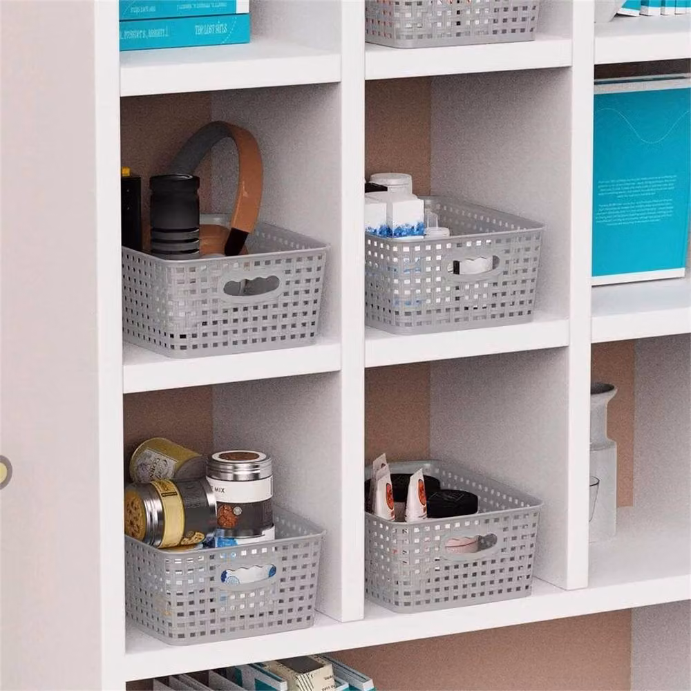 Nordara Set of 6 Stackable Open Weave Plastic Storage Baskets with Handles in Grey – 3