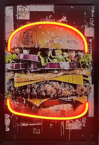 HOME LUXE INTERIOR Cheeseburger Neon LED Wall Art, Red, W/H: 60 x 40 cm