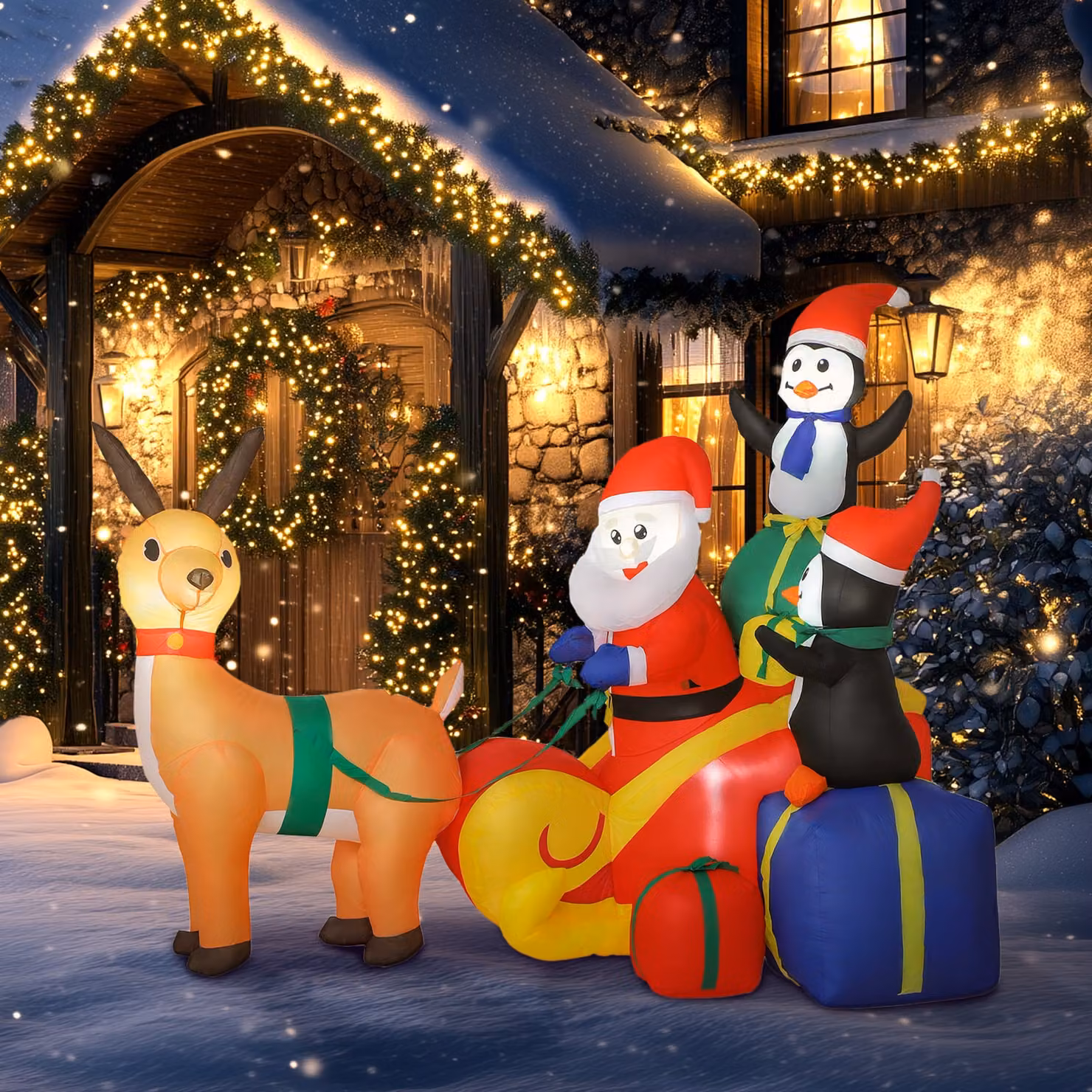 Outsunny Multicolour 6ft Inflatable Santa Sleigh Christmas Decoration with Accessories – 7