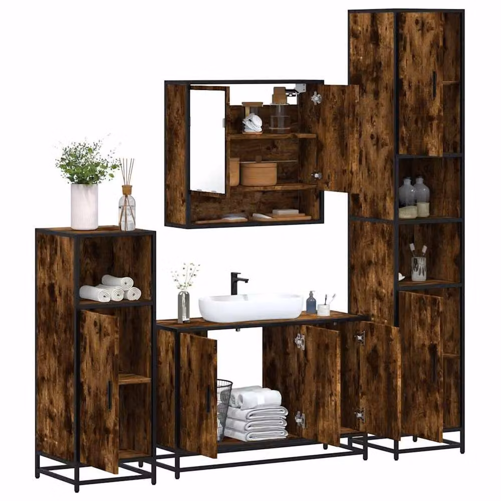 Berkfield Home 4-Piece Industrial Bathroom Furniture Set in Smoked Oak Brown – 2