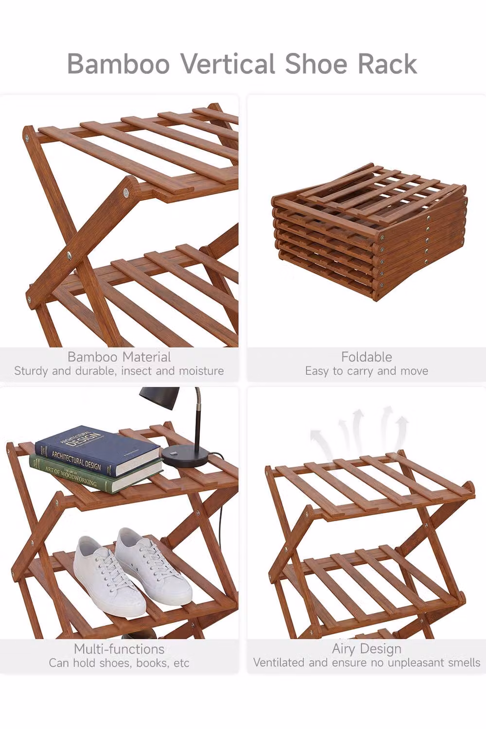 Garden Sanctuary 6-Tier Foldable Bamboo Shoe Rack in Brown – 5