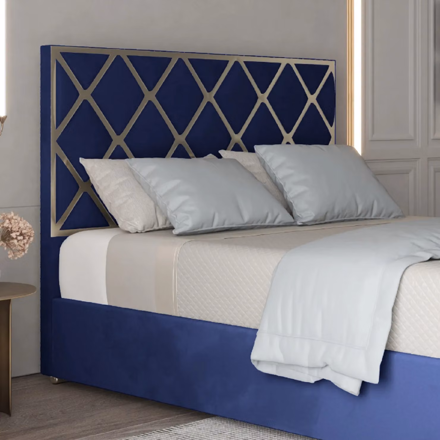 KDMD Tammy Blue Velvet Upholstered Metal Bed Frame, W/D/H: 140 x 200 x 127 cm – 2