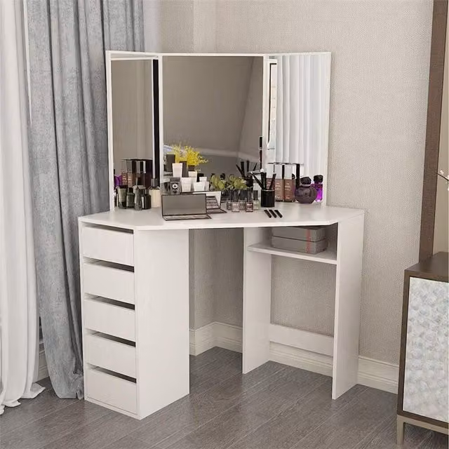 Kosy Koala Corner Dressing Table Makeup Vanity Set with 3 Mirrors and 5 Drawers in White – 1