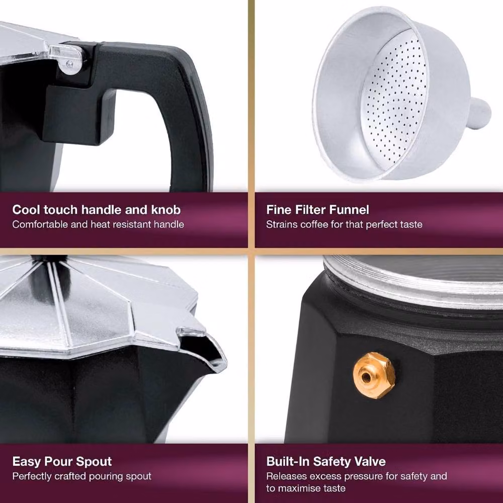 Andrew James Stove Top Moka Pot in Black – 4