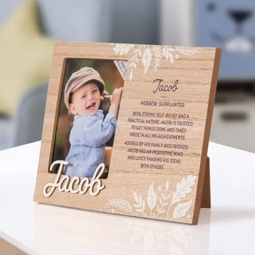 History & Heraldry Pre-personalised Jacob Child's Picture Frame, Brown Wood, W: 11 cm, H: 8.5 cm