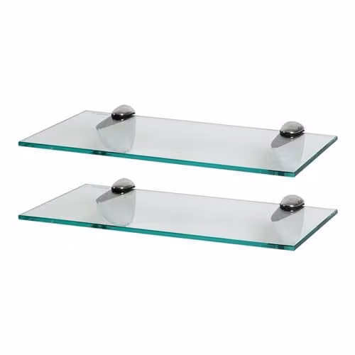 Harbour Housewares Pack of 2 Floating Glass Wall Shelves with Silver Metal Brackets, Width: 40 cm
