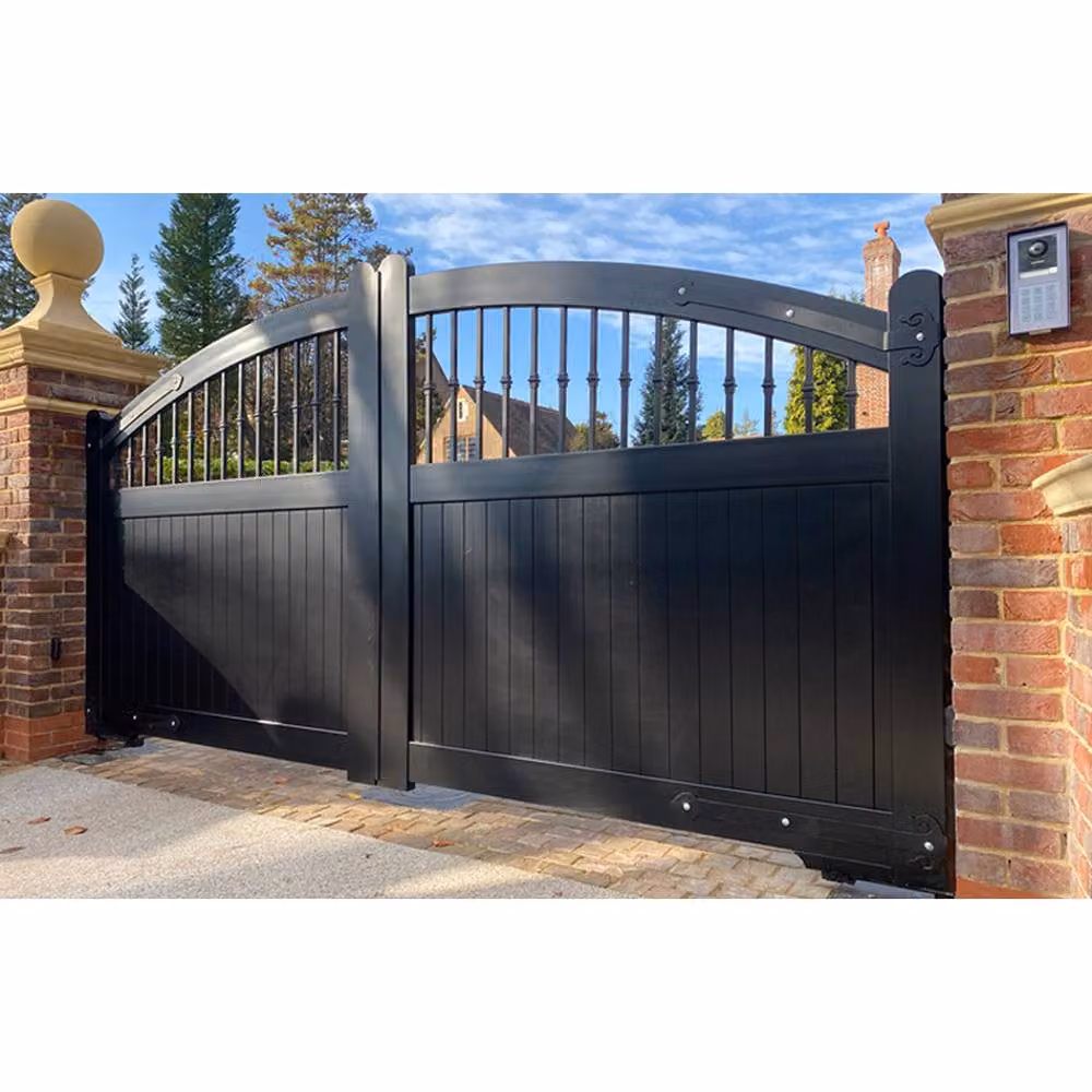 Ready Made Double Swing Gate with Vertical Solid Infill, Black, W: 350 cm, H: 200 cm – 2