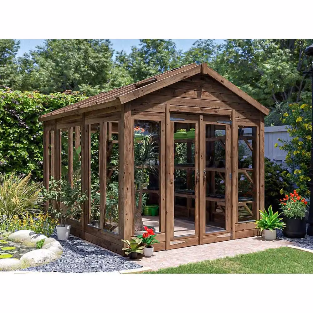 Dunster House Growzilla Wooden Greenhouse with Shelving in Brown, W: 240 cm, D: 300 cm – 2