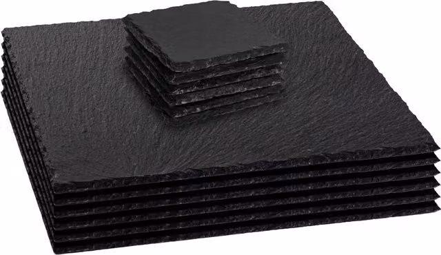 Argon Tableware 12 Piece Square Slate Placemats and Coasters Set in Black, Grey and Multicolour – 5